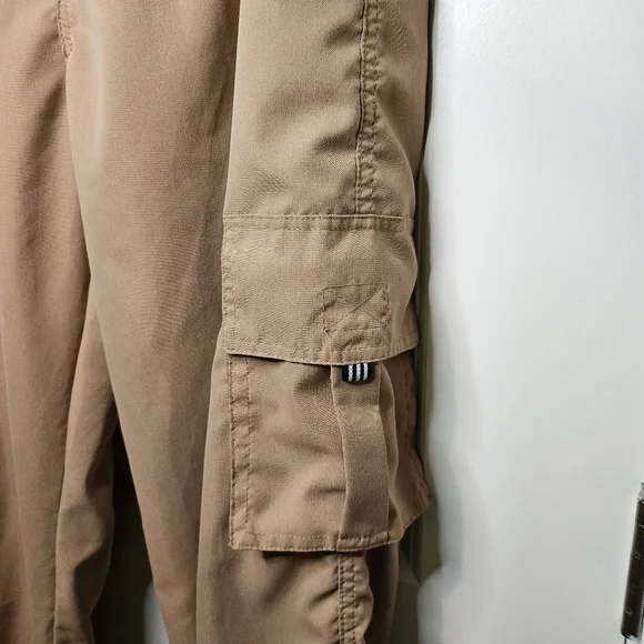 Tan Straight Leg Cargo Pants Elastic Waist Utility Pockets Casual Streetwear 31 - Picture 6 of 13